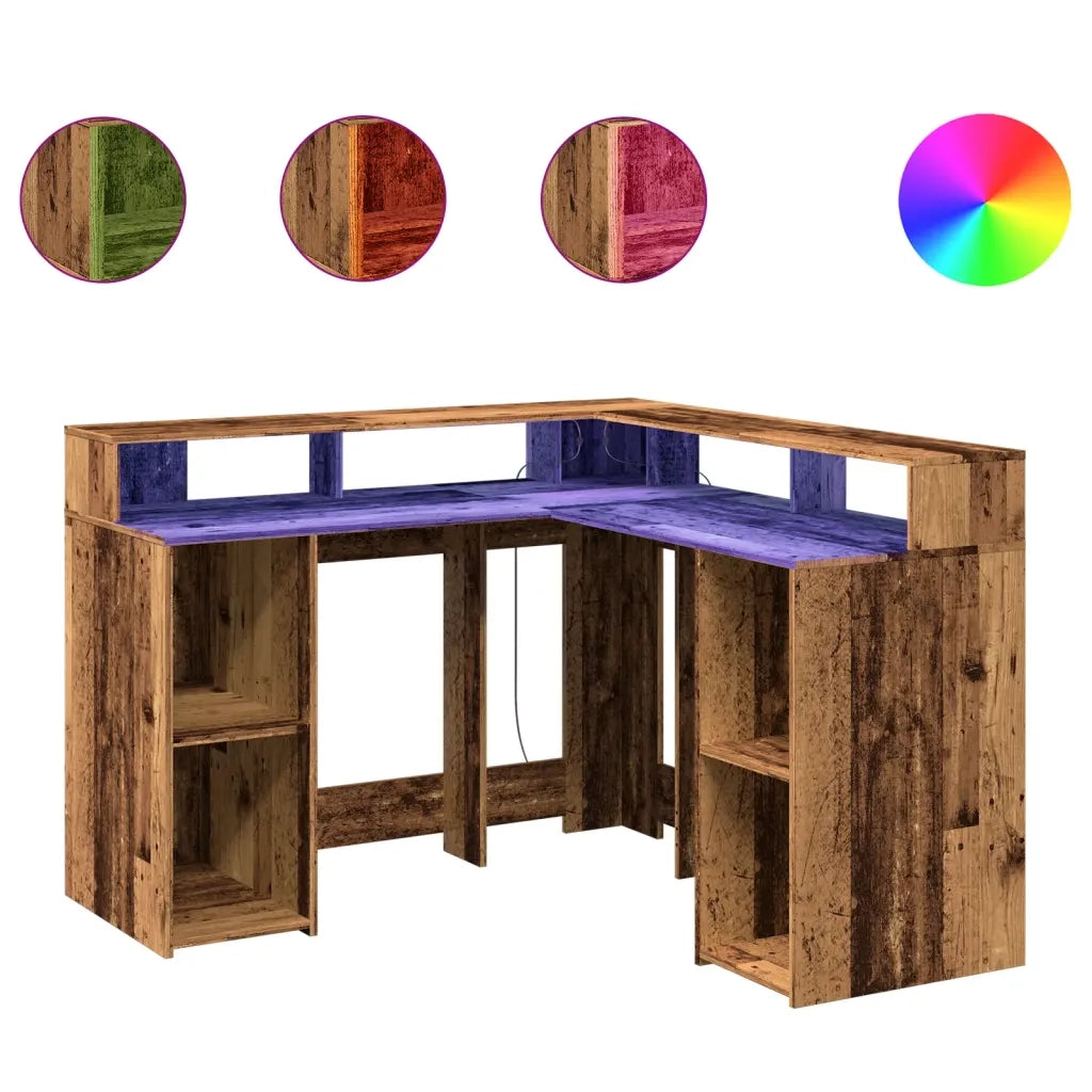 Scrivania con Luci LED Legno Antico 130x130x91 cm in Truciolato 3309454
