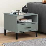 Comodino con Gambe in Metallo Grigio Legno Massello Pino OSLO 351031