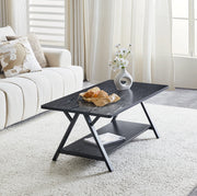 Tavolino da caffè 110x57x44.5 cm con doppio spazio contenitivo in MDF e metallo nero