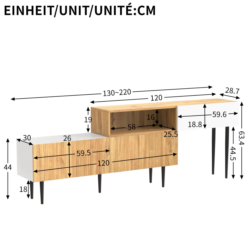 MOBILE TV modulare 240x30x63,5 cm Bianco e legno Set da 2 pezzi