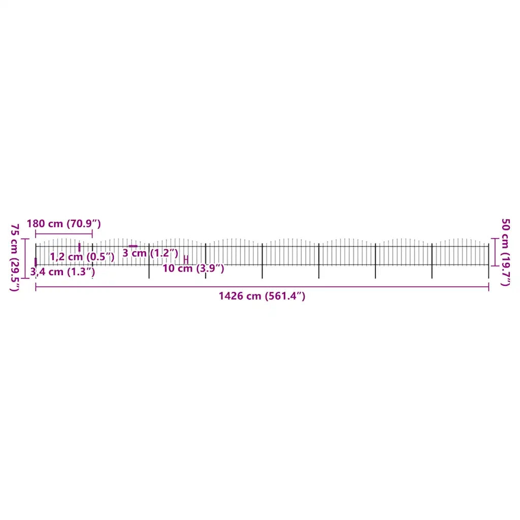 Recinzione da Giardino con Punta a Lancia in Acciaio 1426x75 cm Nera 277710