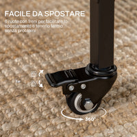 Tavolo Pieghevole 6 Ruote e Mensola 130x80x74 cm in Legno e Metallo Marrone Rustico