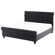 Letto Rivestimento in velluto Nero Gambe in legno Nero matrimoniale 140 x 200 cm con bottoni Glam