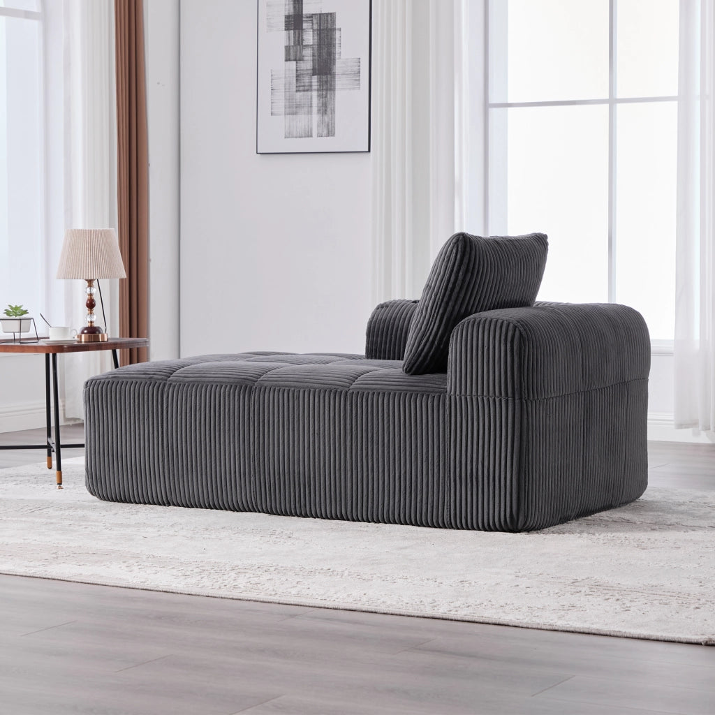 Poltrona relax con tasche laterali e portabicchieri, in tessuto a coste, Grigio scuro 158 × 93 × 61 cm