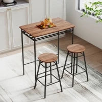 Tavolo Alto da Cucina con 2 Sgabelli Industrial Scaffale Aperto Poggiapiedi Risparmio di Spazio per Spazi Ridotti