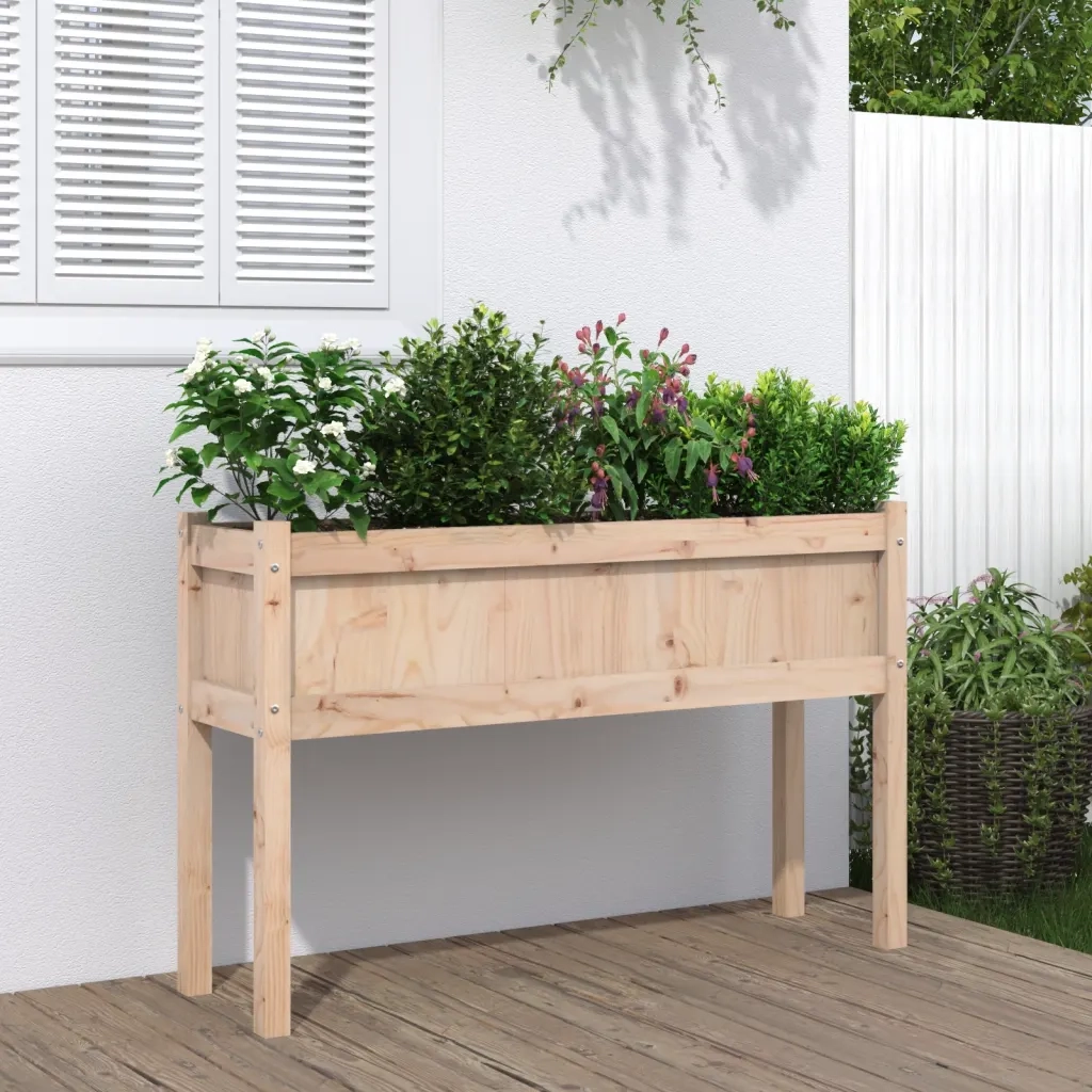 Fioriera Giardino con Gambe-Vaso da Esterno-Contenitore per Piante 110x31x70 cm Legno Massello Pino