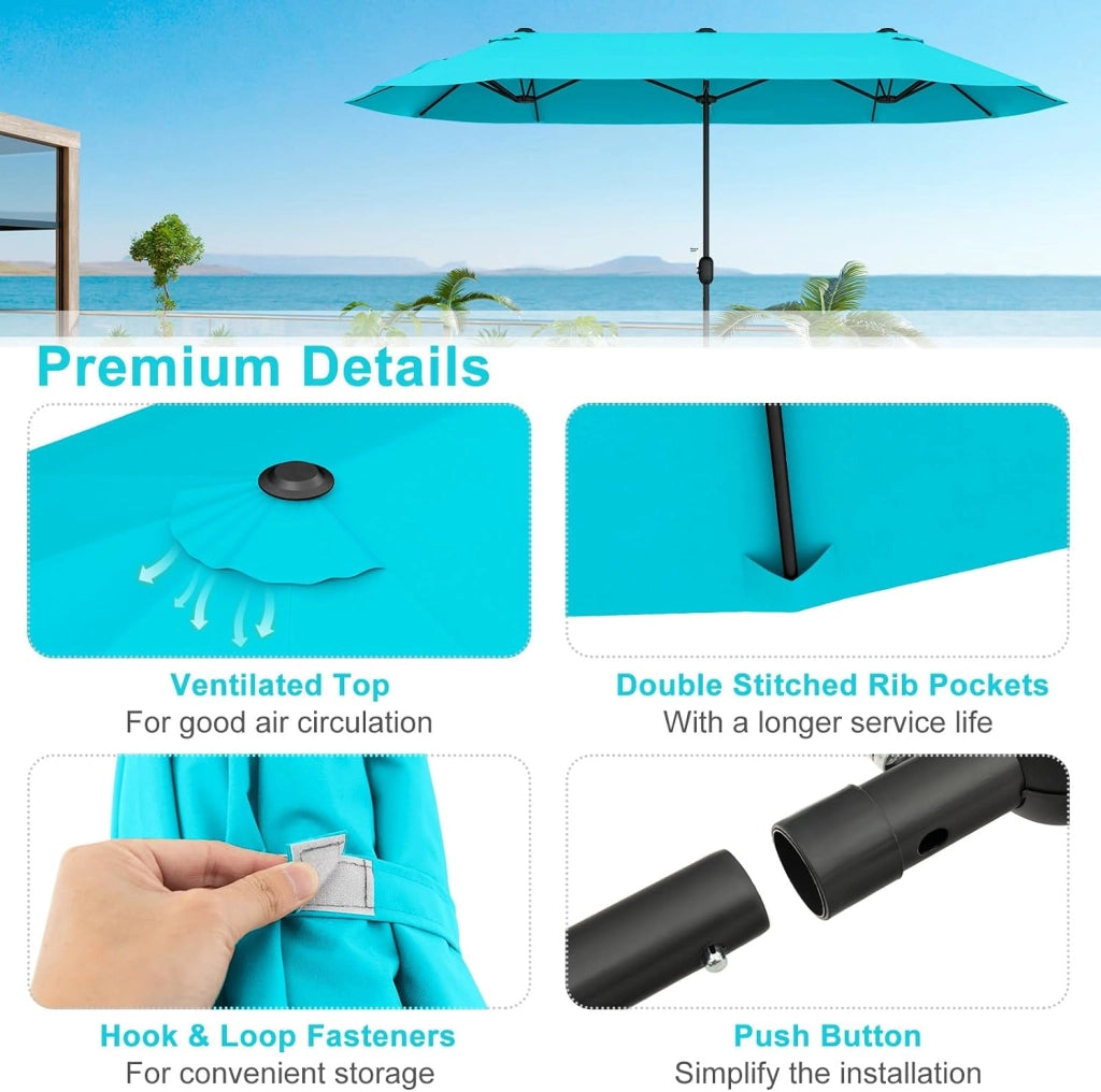 Ombrellone da Giardino Doppio 396x201cm, Ombrellone Rettangolare con Manovella e Base, Ombrellone da Balcone Grande Impermeabile, Ombrellone da Patio per Piscina, Terrazzo, Cortile