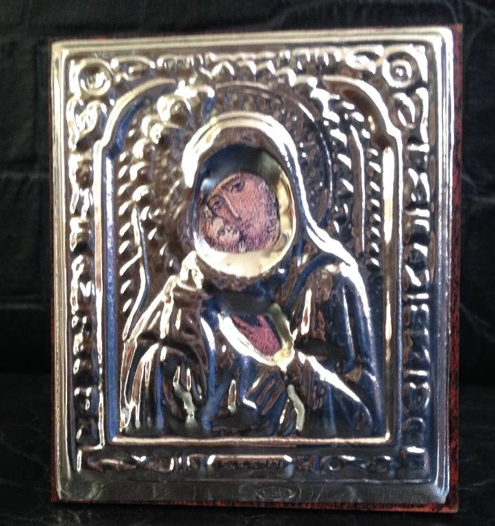 Quadretto quadro argento volto maria madonna dipinto 6 x 5 cm