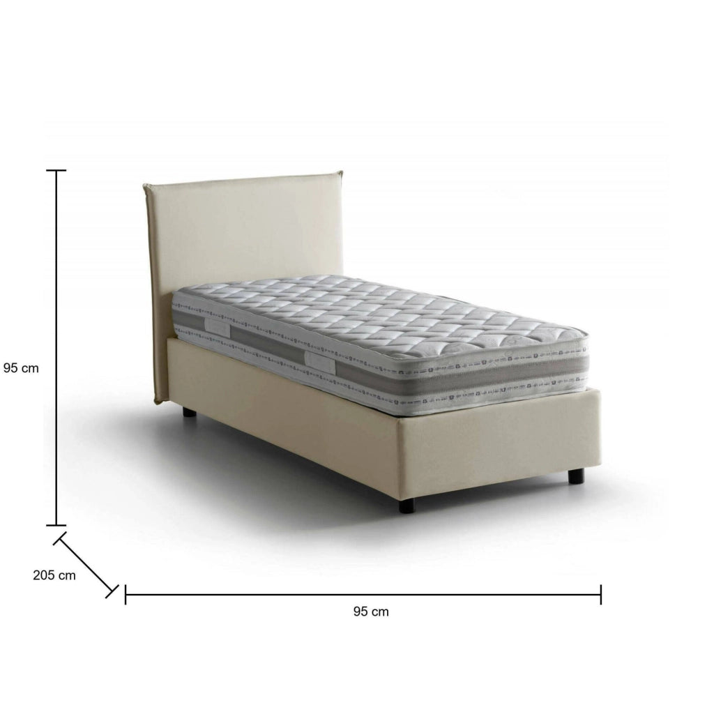 Letto singolo Aquilla, Letto contenitore con rivestimento in tessuto, Made in Italy, Apertura frontale, con materasso cm 80x190 incluso, Beige