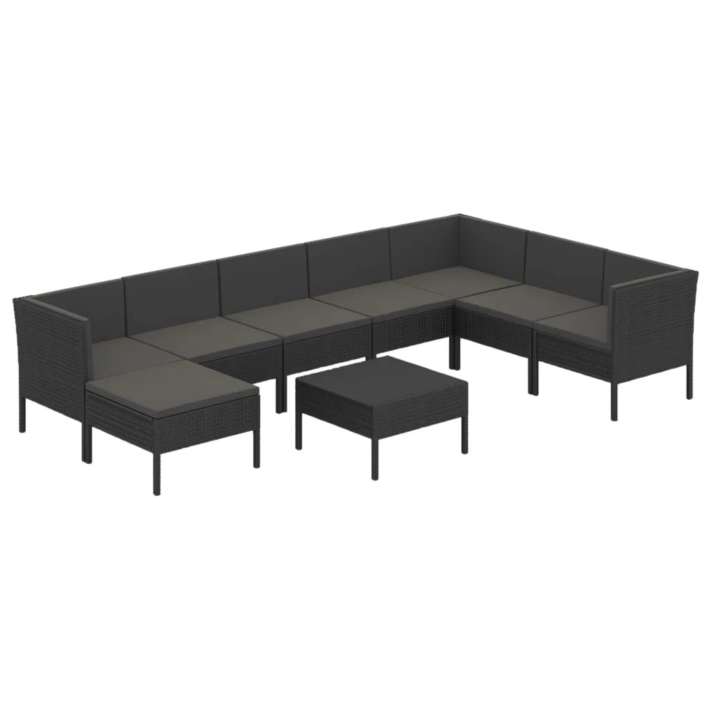 Set Divani da Giardino 9 pz con Cuscini in Polyrattan Nero cod mxl 38378