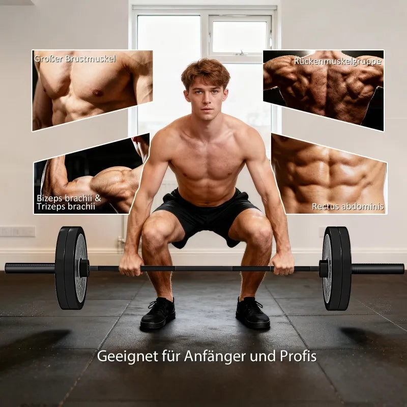 Bilanciere Olimpico in Acciaio, 180 cm, Nero, Portata 200 kg