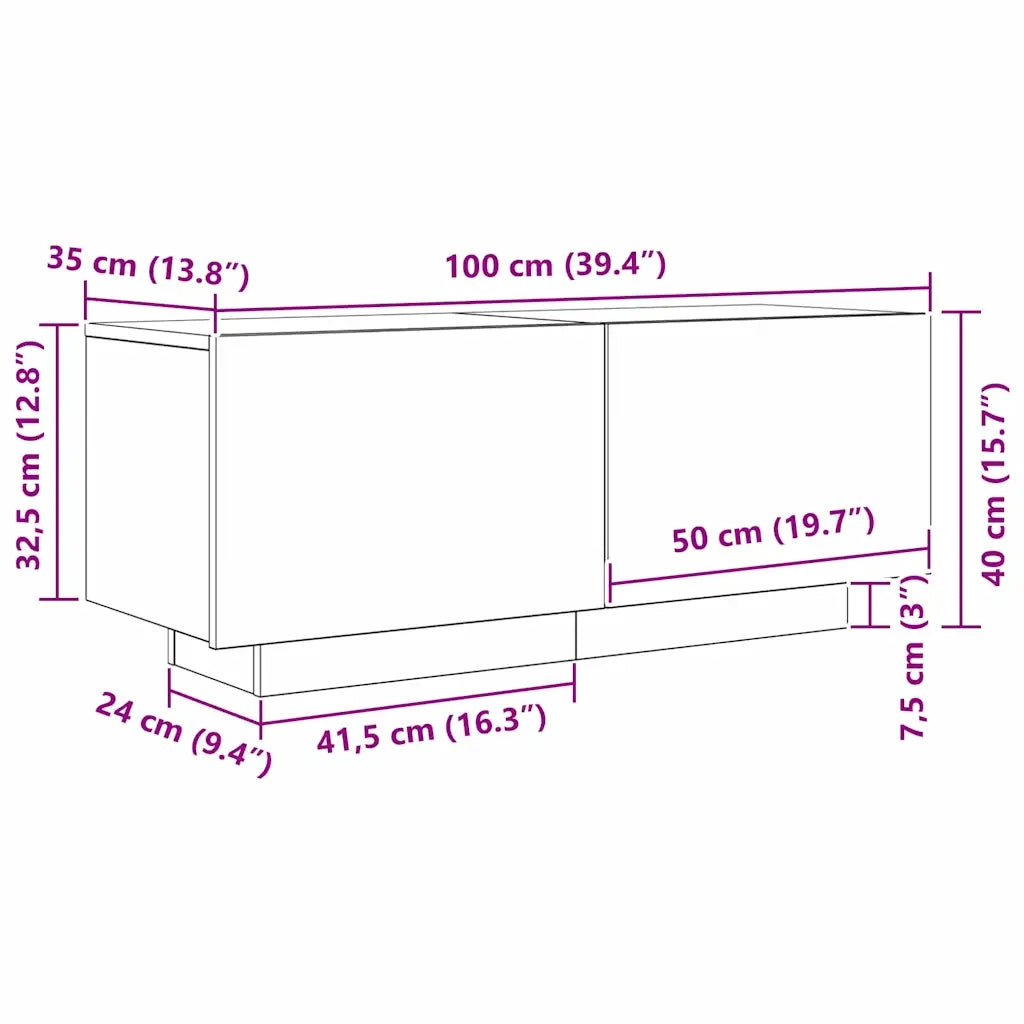 Mobile TV Rovere Nero 100 x 35 x 40 cm Legno multistrato 3333066