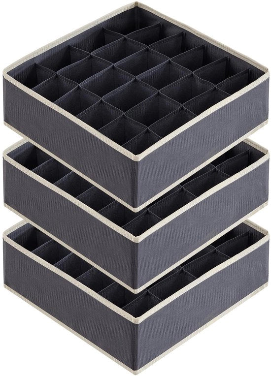 Set di 3 paia di calze, organizzatore di cassetti per biancheria intima, 24 cassette, organizzatore di armadio, organizzatore di tavolo da appendere, scatole di archiviazione per abbigliamento, biancheria intima, cravatte, grigio