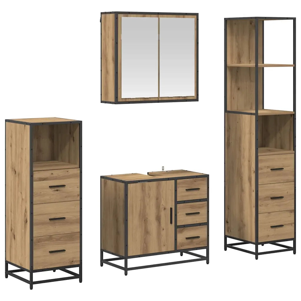 Set di mobili per il bagno con porta 4 pcs Rovere artigianale