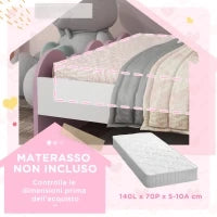 Lettino per Bambini 3-6 Anni con Sponde Laterali Anticaduta in MDF, 143x74x66 cm, Bianco e Rosa