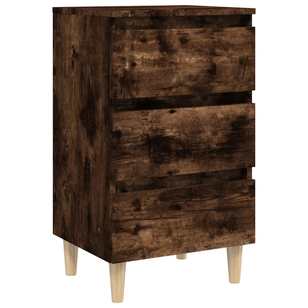 Comodini con Gambe in Legno Massello 2pz Rovere Fumo 40x35x69cm cod mxl 31199