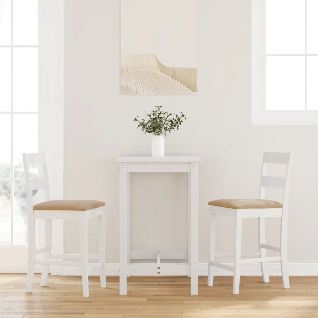 Sgabelli da Bar con Cuscini 2 pz Bianco Legno Massello di Hevea 4102562