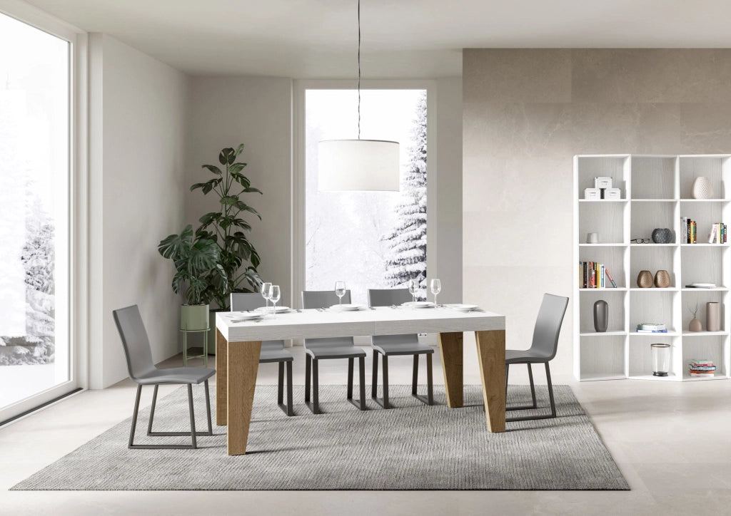 Tavolo Allungabile 160/264x90x77 cm Naxy Mix piano Bianco Frassino gambe Quercia Natura