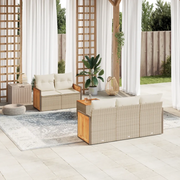 Set Divano da Giardino 6 pz con Cuscini Beige in Polyrattan