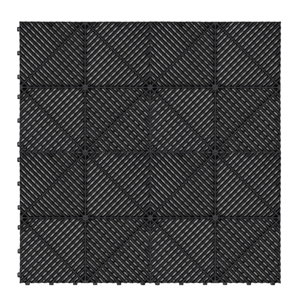 Piastrelle ventilate nere 6m x 6m per garage doppio e officine, antiscivolo.