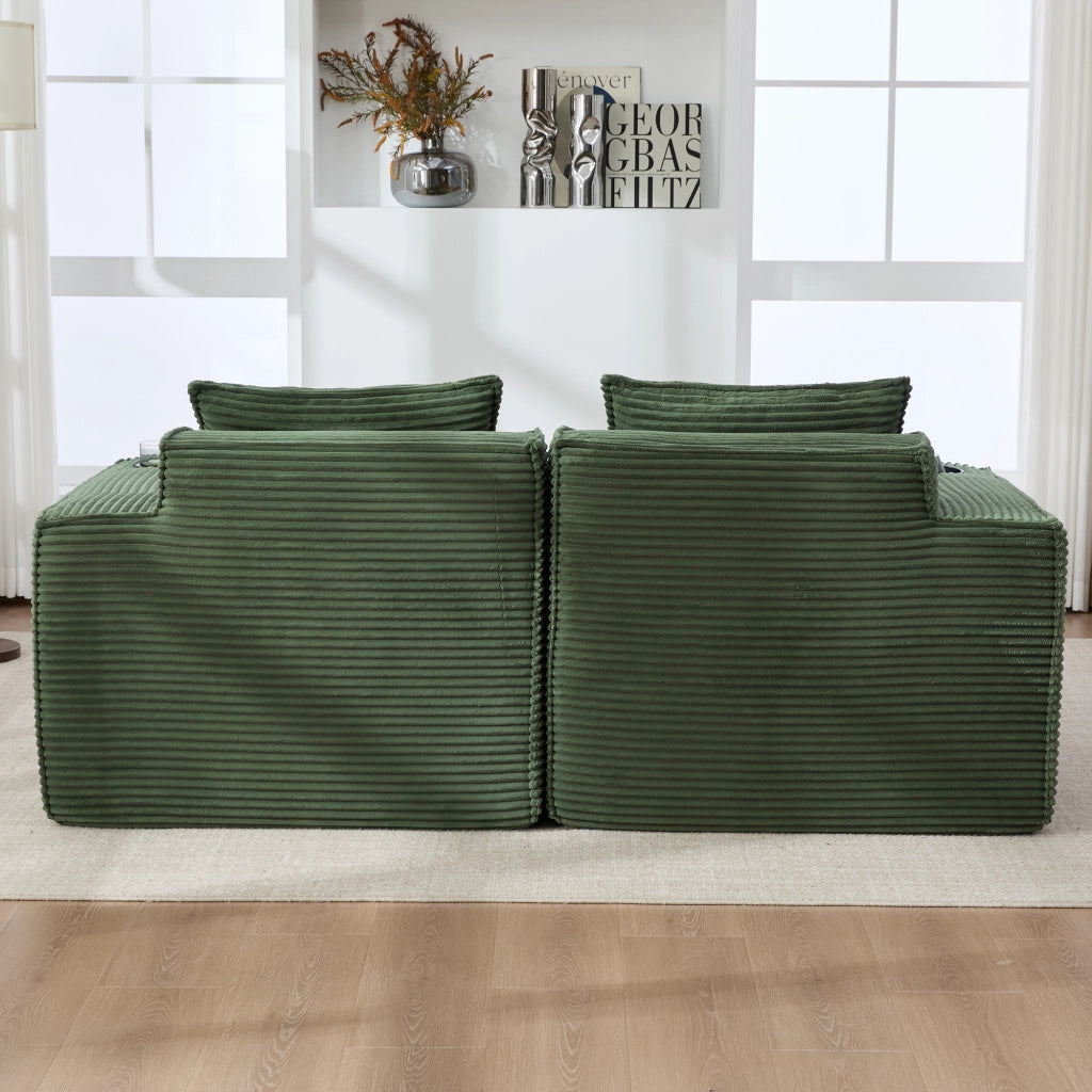 DIVANO Modulare 2 posti 188x162x75 cm Velluto a coste Verde con 2 pouf