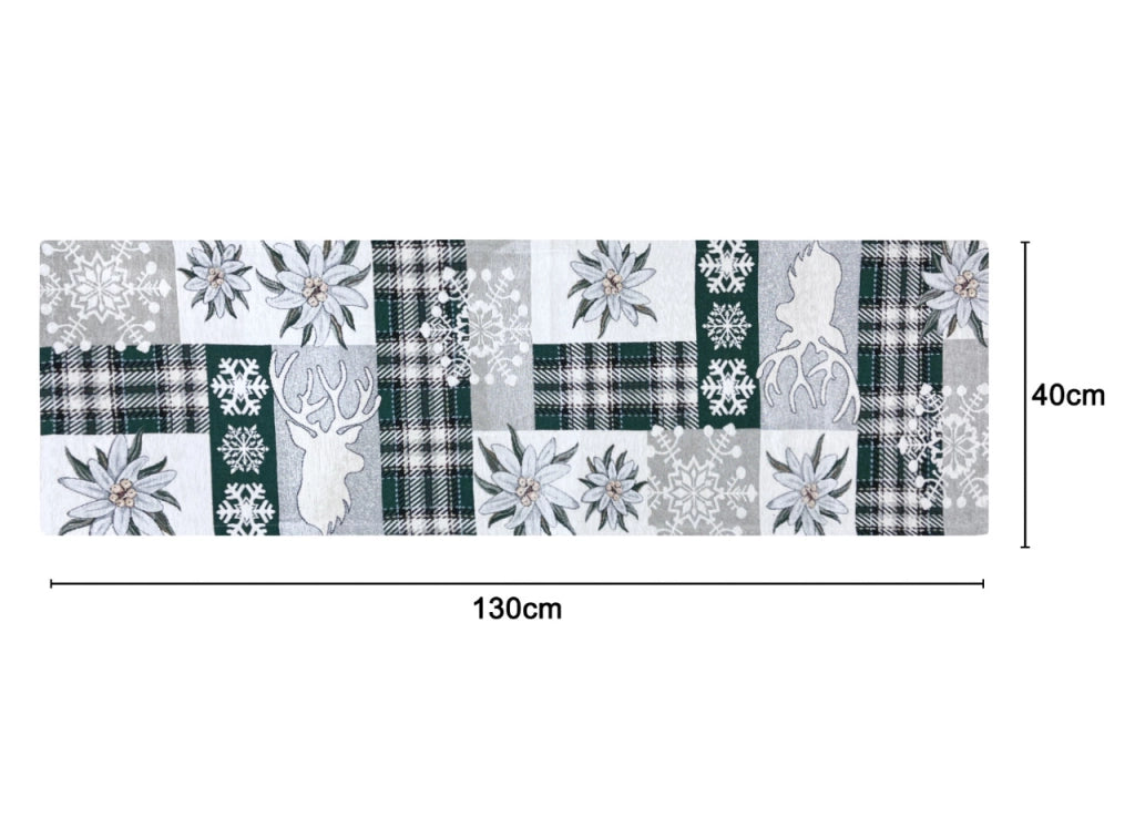 Tovaglia Centrino Runner Tavola Fantasia Edelweiss Cervo Made Italy - 40x130 - Verde