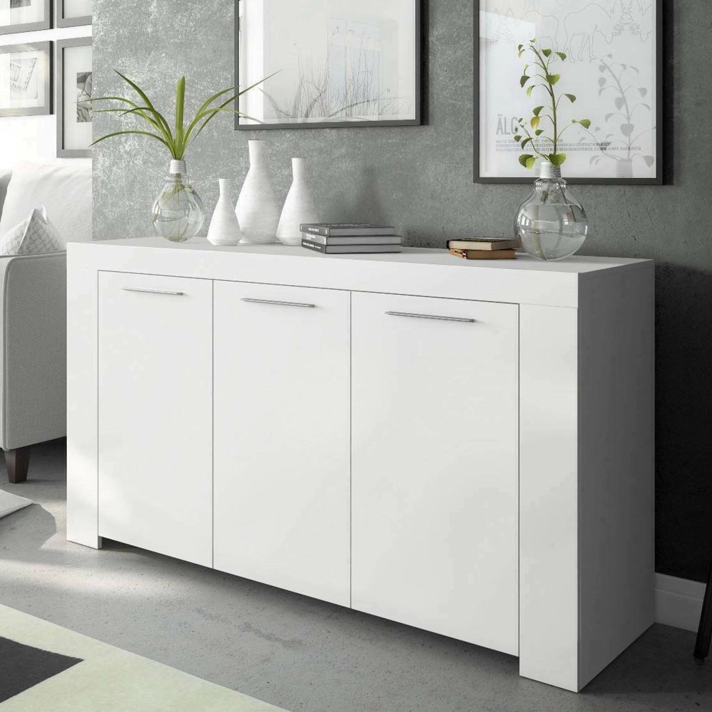Credenza Amaculi, Madia moderna a 3 ante, Buffet da soggiorno, Mobile porta TV, Madia per salotto, cm 144x42h80, Bianco