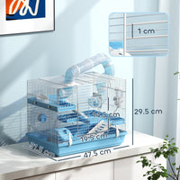 Gabbia per Criceti a 3 Piani 47,5x31,5x29,5H cm con Accessori Azzurro