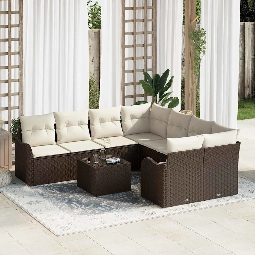 Set Divano da Giardino con cuscino 9 pcs Marrone polyrattan 3345638