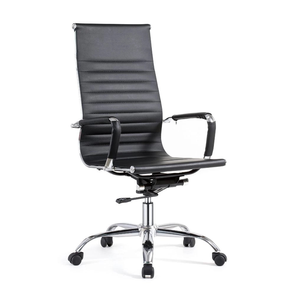 Poltrona ufficio in PVC nero con base cromata CR552H – Eleganza dirigenziale e Comfort dinamico