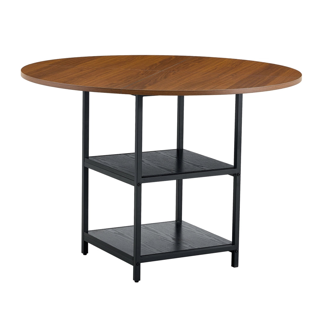 Tavolo da pranzo rotondo 107 cm nero e noce con doppio ripiano