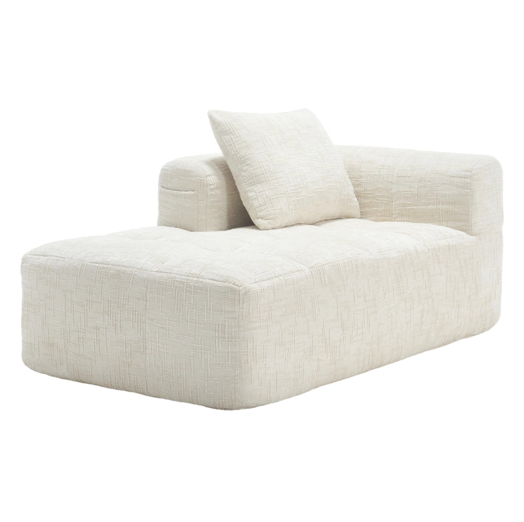 Chaise longue 158x90x60 cm con tasche laterali e cuscino in chenille beige
