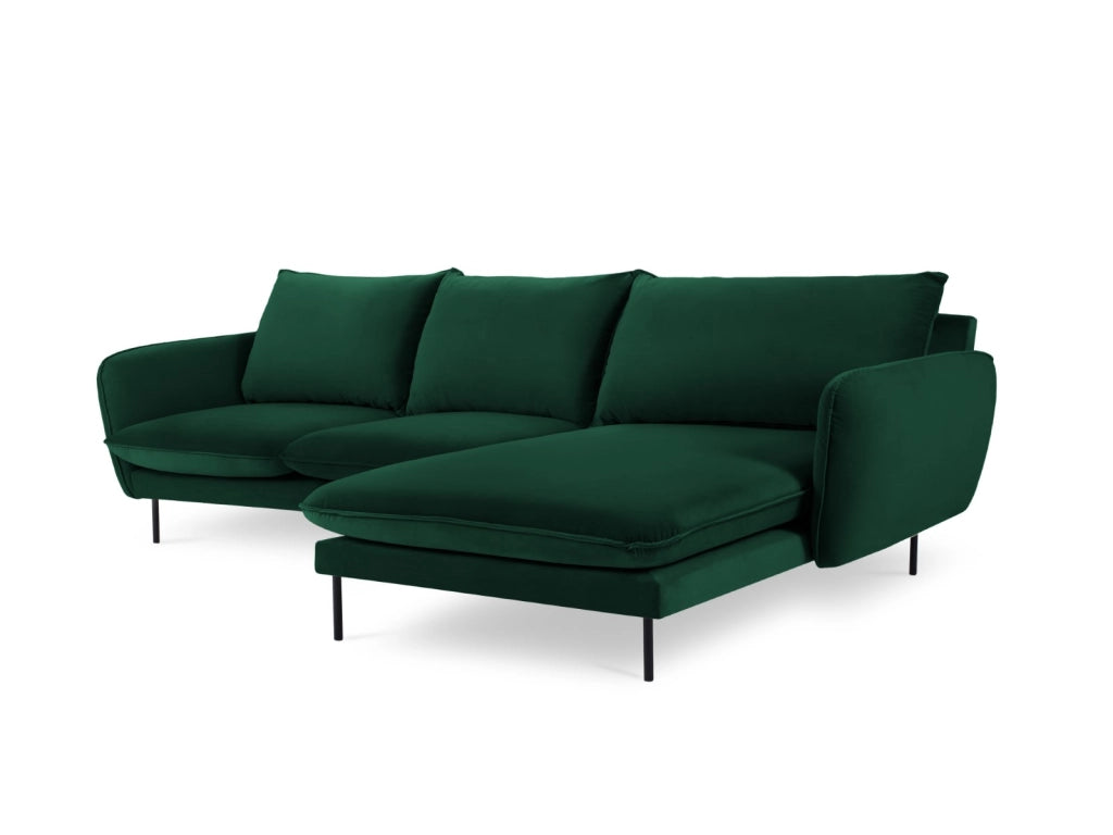 Cosmopolitan Design - Divano angolare destro "Vienna" 5 posti in velluto verde bottiglia 