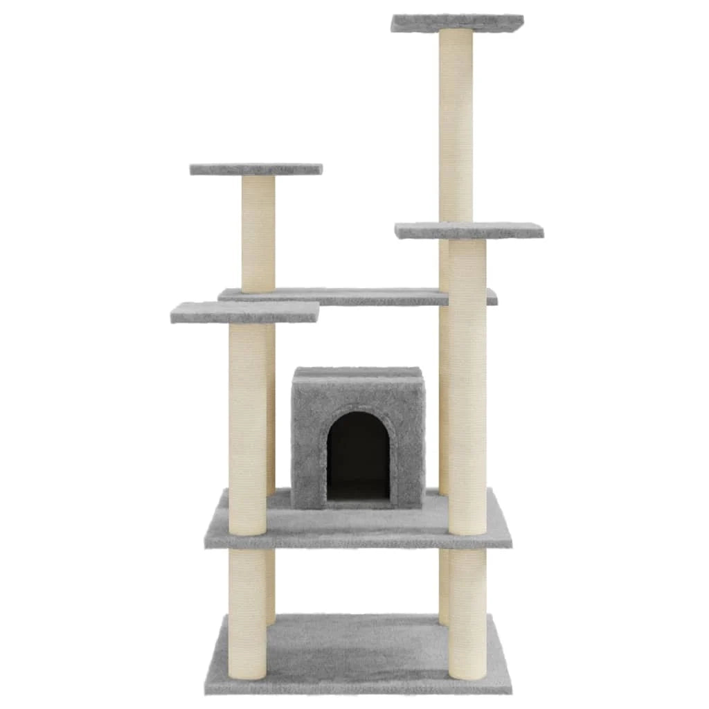 Tiragraffi per gatti torre per arrampicata giocattolo piattaforma per arrampicata con tiragraffi in sisal leggero 110 cm grigio 02_0022549