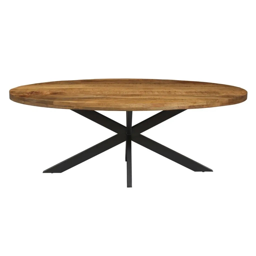Tavolo da pranzo ovale BOURGIA in legno massello di Mangolia, ideale per una sala da pranzo accogliente.