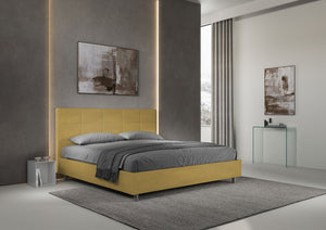 Letto Matrimoniale King Size 200x210 cm con Rete Imbottito in Microfibra Mika Ocra