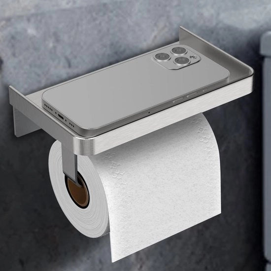 Sostituto di carta igienica con ripiano Sostituto di carta igienica con striscia adesiva e viti Sostituto di carta igienica in acciaio inossidabile Supporto per carta igienica per cucina e bagno Sostituto di carta igienica argentato