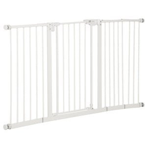 Cancelletto di Sicurezza per Animali Domestici 3 Estensioni Regolabile 74-148cm Chiusura Automatica Bianco