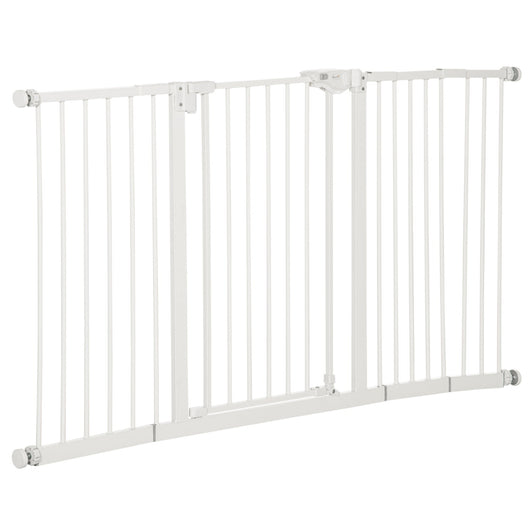 Cancelletto di Sicurezza per Animali Domestici 3 Estensioni Regolabile 74-148cm Chiusura Automatica Bianco