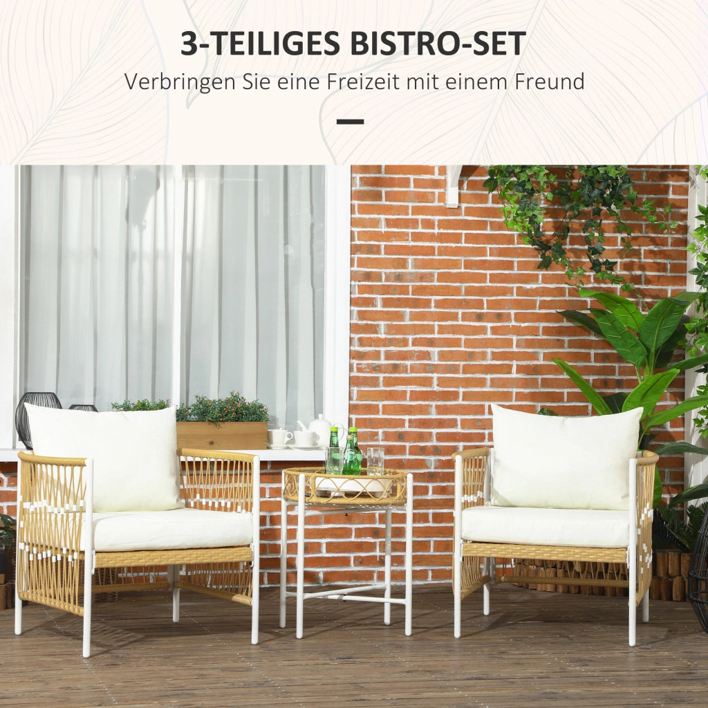 Set Bistrot 3 Pezzi ¨C Zephmum ¨C PE Rattan Giallo Crema 72x66x64 cm
