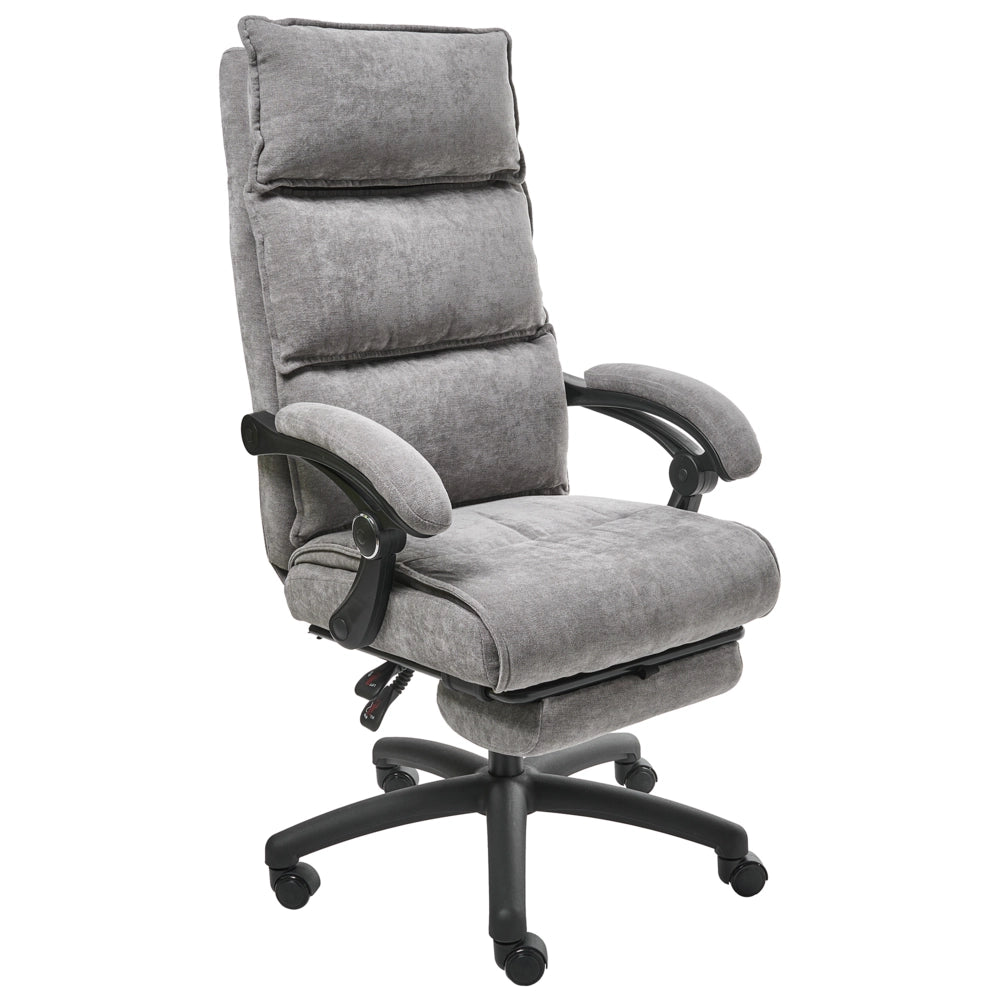 Sedia professionale per ufficio con rivestimento in ciniglia grigio Base girevole con poggiapiedi Schienale inclinabile
