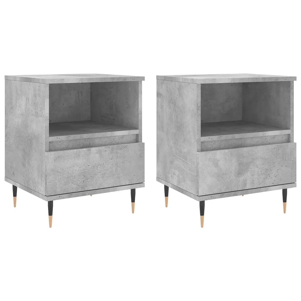 Comodini 2pz-Set di 2 Tavolino da notte Grigio Cemento 40x35x50 cm in Legno Multistrato 720516