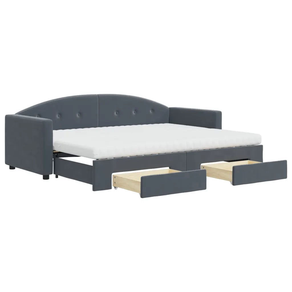 Divano Letto Estraibile Cassetti Grigio Scuro 80x200cm Velluto