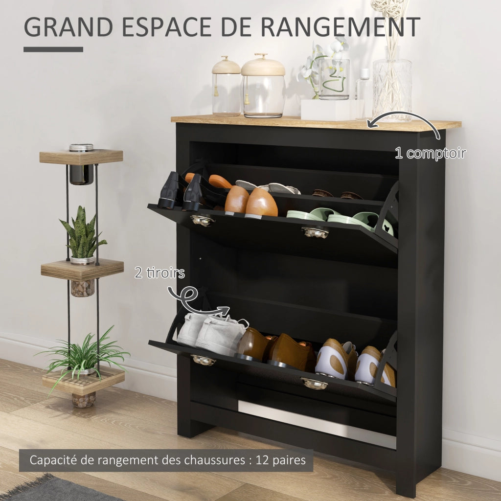 Armadio per Scarpe 2 Ante ¨C zephmum ¨C Nero Quercia 79x23x90.5 cm