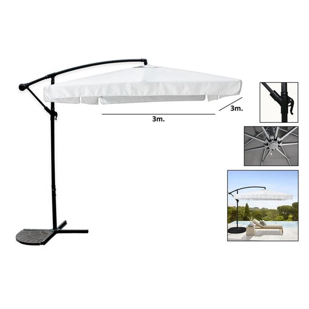Trade Shop - Ombrellone A Braccio Laterale Da Giardino 3x3mt Protezione Sole Bianco Con Base 223218 -