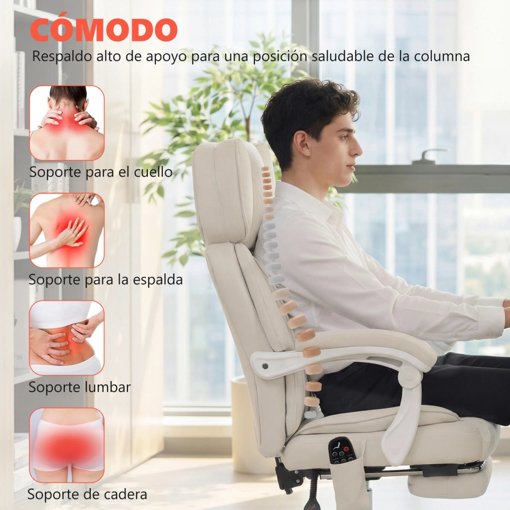 Sedia da Ufficio Reclinabile con Massaggio ¨C zephmum ¨C Grigio, Tessuto, Schienale Regolabile