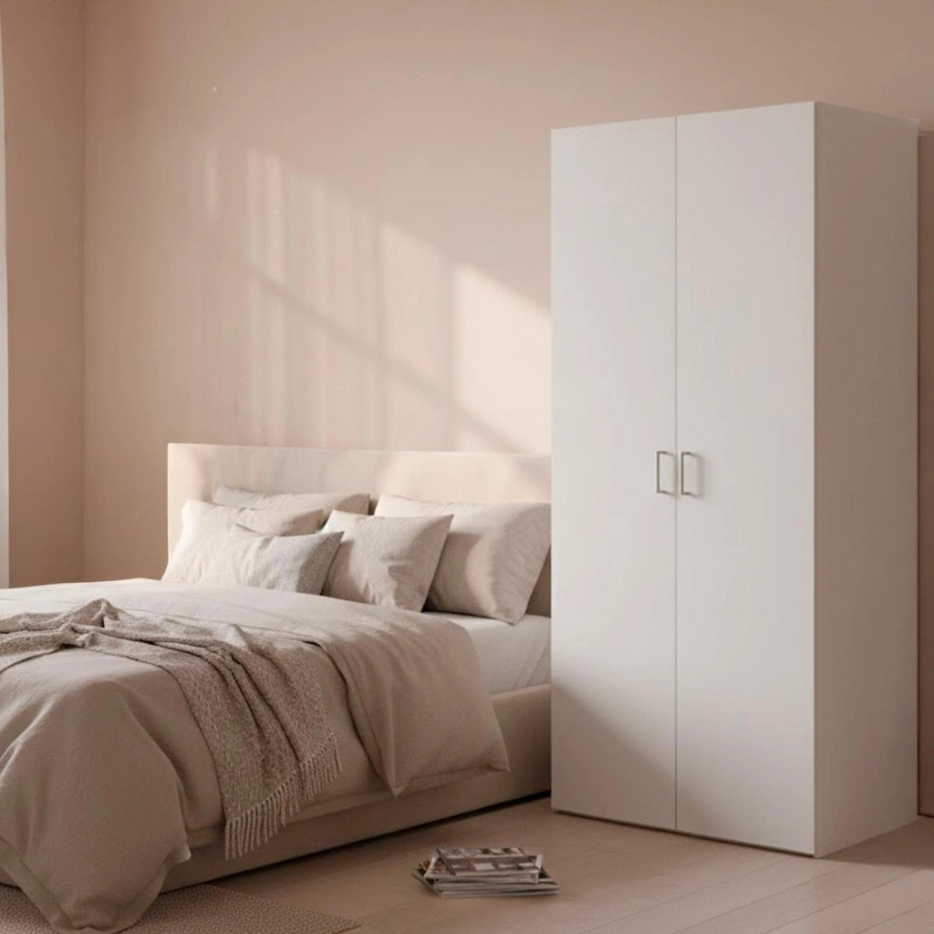 Armadietto Multiuso Con 2 Ante Battenti Mobile Salvaspazio Design Moderno Con Vano Barra Appendiabiti E Ripiani Per Camera Da Letto Ingresso Lavanderia 77.6 X 49.52 X 175.4 Cm Bianco