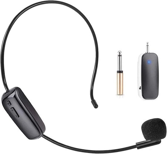 Microfono UHF a Batteria 2-in-1 - Microfono Portatile e In-cabina con 50m di Portata per Educazione, Fitness e Altoparlanti PA