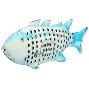 Portacandele pesce in metallo invecchiato blu 60x10x28h cm