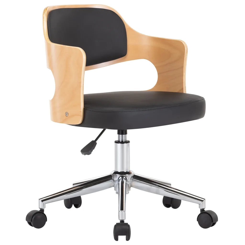 Sedia da Ufficio Girevole Nera in Legno Piegato e Similpelle cod mxl 26558